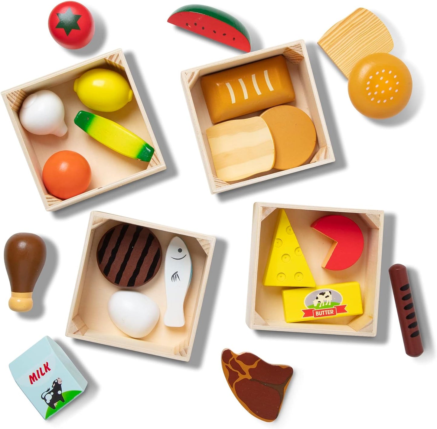 Melissa & Doug Food Groups: 21 Wooden Pieces and 4 Crates, Multi-play Food Sets For Kids Kitchen, Pretend Food, Toy Food For Toddlers